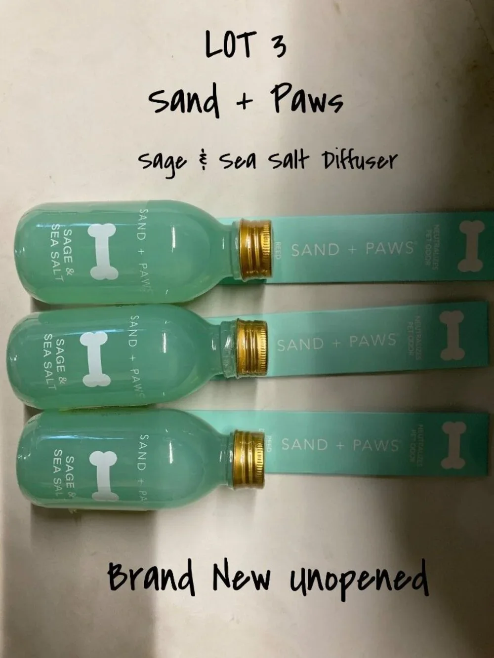 Sand + Paws Sage & Sea Salt Diffuser Set of 3 - Pet Odor Neutralizer Brand New